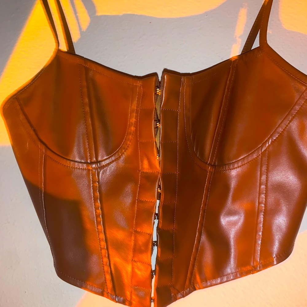 Faux leather brown corset